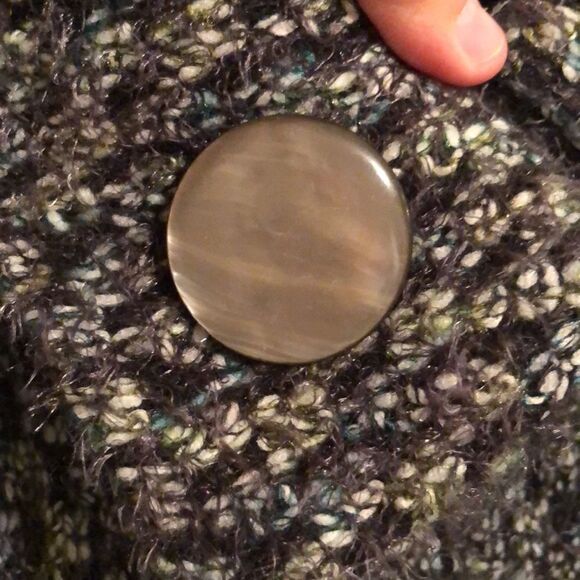 Tweeds M Wool Blend Olive Green Teal Gray White Boucle Chunky Knit Cardigan - Picture 9 of 15